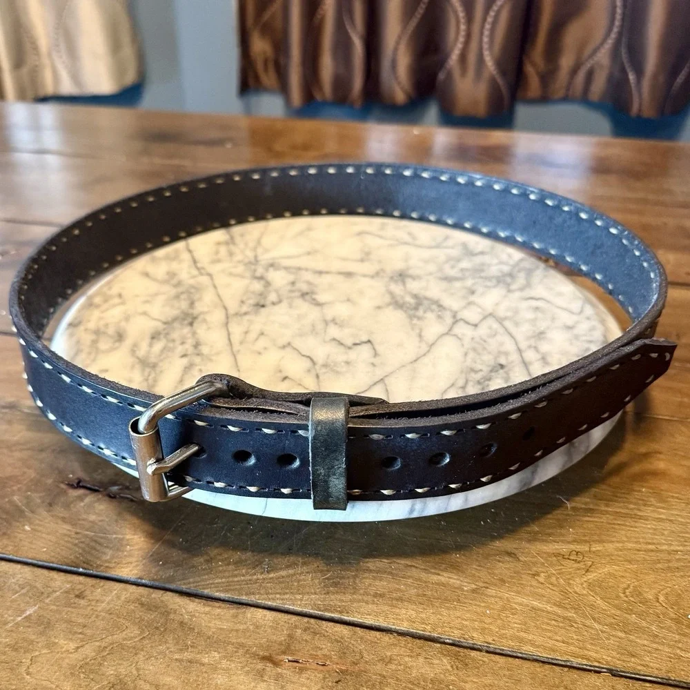 VTG 70s Hand Tooled RALPH Black Western Biker Leather Belt Cowboy USA Men 38-43